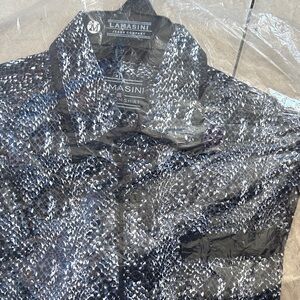 Lamasin Men's Black and White Casual Button Down Shirt